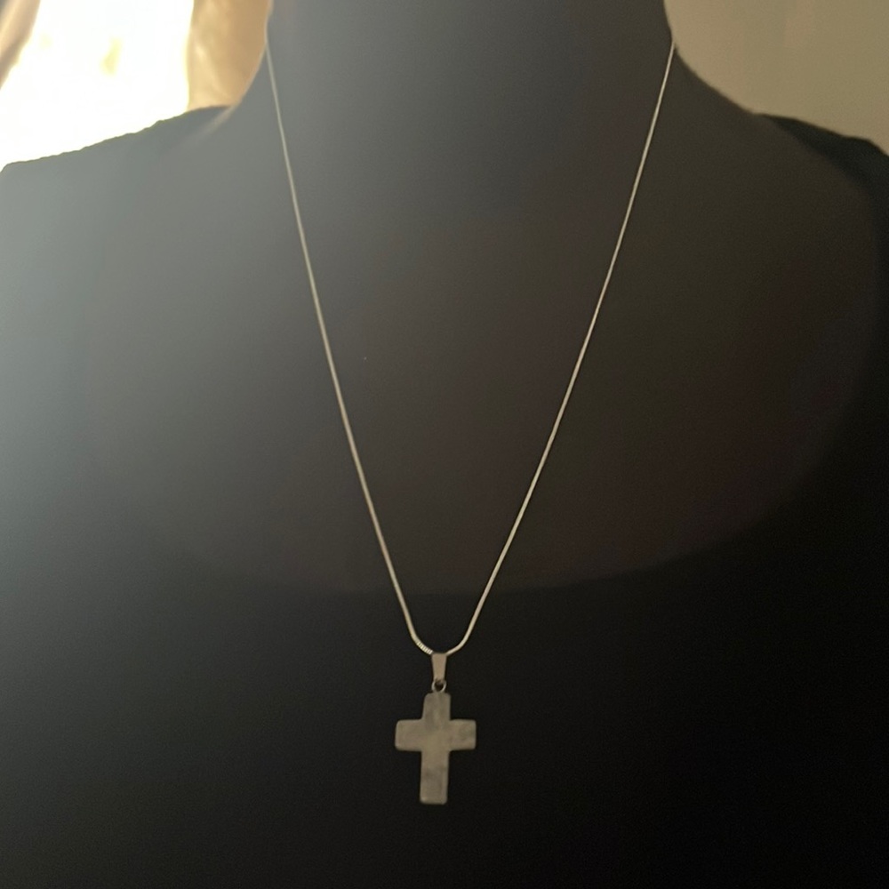 Cross necklace beautiful stone cross and silver chain